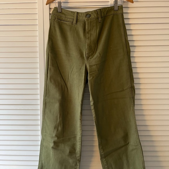 Quince Stretch Cotton Twill Wide-Leg Crop Pant in Olive, Size 29 - Picture 3 of 7